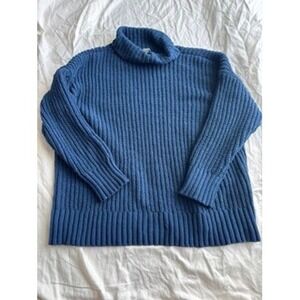 Aerie Blue Ribbed Turtleneck Sweater Cozy Knit Comfort Size Small